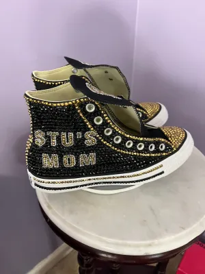 Rhinestoned converse or nikes, wedding, quinceanera, bling shoes rhinestoned on one side.