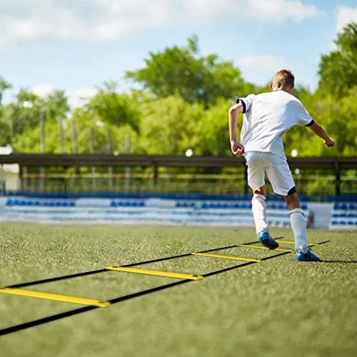 Serveuttam Agility Ladder 8 Meter Speed Training Ladder with 16 Adjustable Rungs, for Soccer, Football, Sports Training - Includes Heavy Duty Carry Bag Speed Ladder (Multicolor) (Yellow, 4m 10Runs)