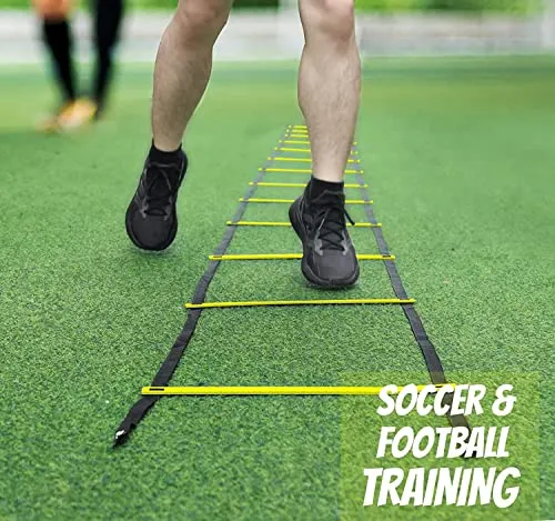 Serveuttam Agility Ladder 8 Meter Speed Training Ladder with 16 Adjustable Rungs, for Soccer, Football, Sports Training - Includes Heavy Duty Carry Bag Speed Ladder (Multicolor) (Yellow, 4m 10Runs)