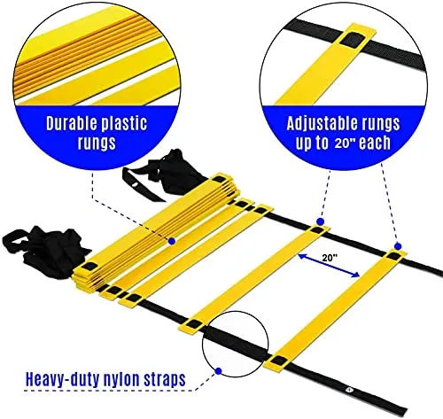 Serveuttam Agility Ladder 8 Meter Speed Training Ladder with 16 Adjustable Rungs, for Soccer, Football, Sports Training - Includes Heavy Duty Carry Bag Speed Ladder (Multicolor) (Yellow, 4m 10Runs)