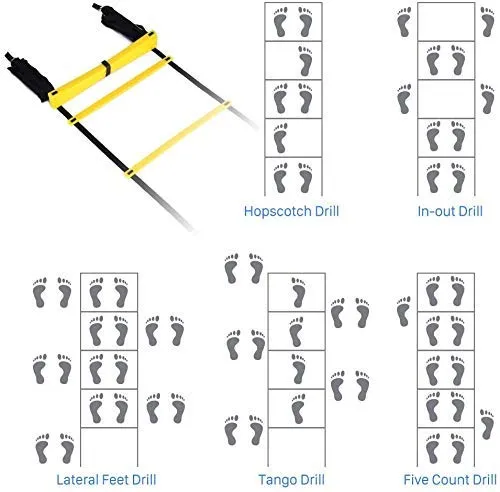 Serveuttam Agility Ladder 8 Meter Speed Training Ladder with 16 Adjustable Rungs, for Soccer, Football, Sports Training - Includes Heavy Duty Carry Bag Speed Ladder (Multicolor) (Yellow, 4m 10Runs)