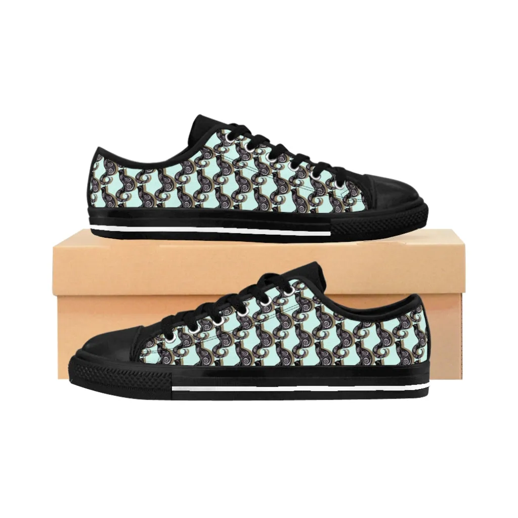 Sky Blue Swirly Cats Women's Sneakers