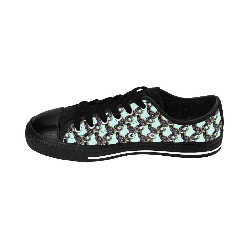 Sky Blue Swirly Cats Women's Sneakers