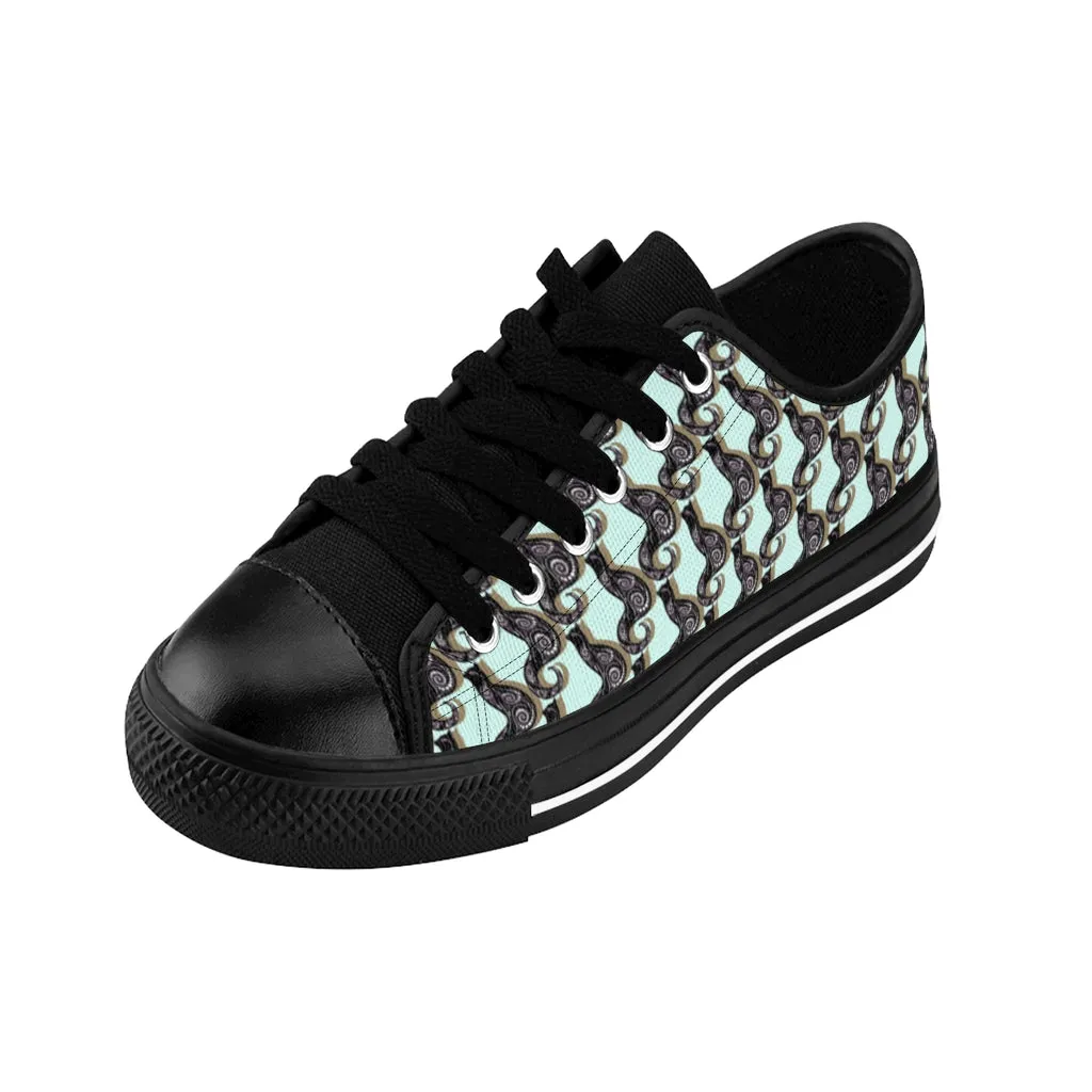 Sky Blue Swirly Cats Women's Sneakers