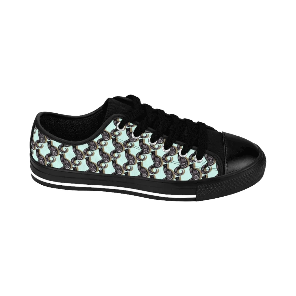 Sky Blue Swirly Cats Women's Sneakers