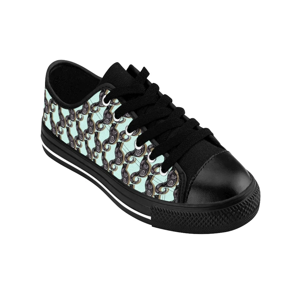 Sky Blue Swirly Cats Women's Sneakers