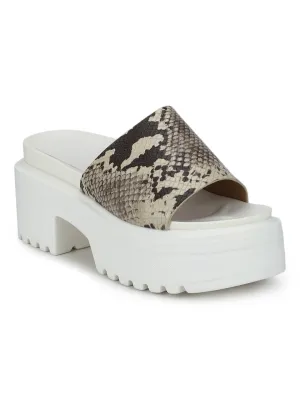 Snake PU Slip-on Cleated Bottom Platform Block Heels