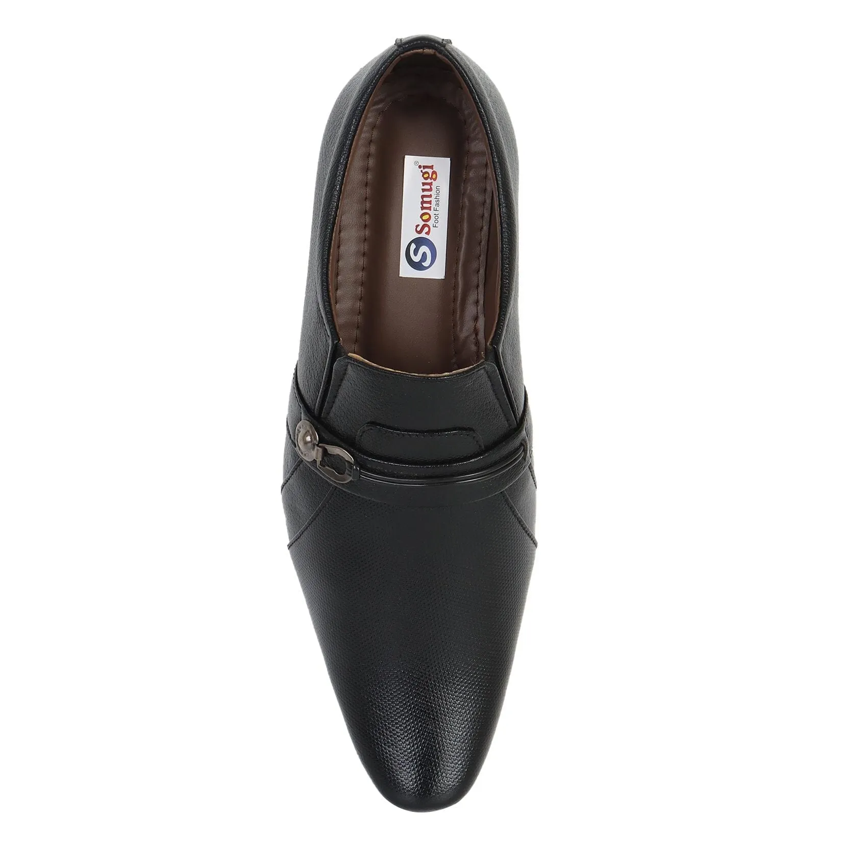 Somugi Mens Black Slip on formal Shoes made by Artificial Leather