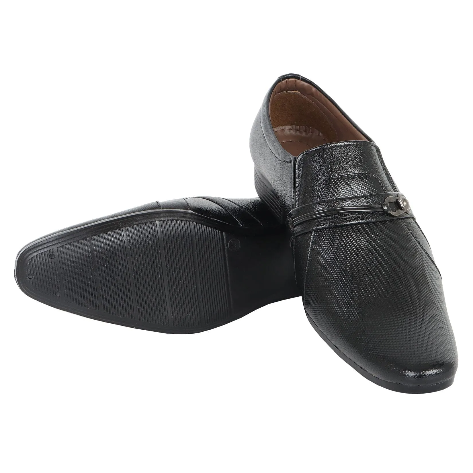 Somugi Mens Black Slip on formal Shoes made by Artificial Leather