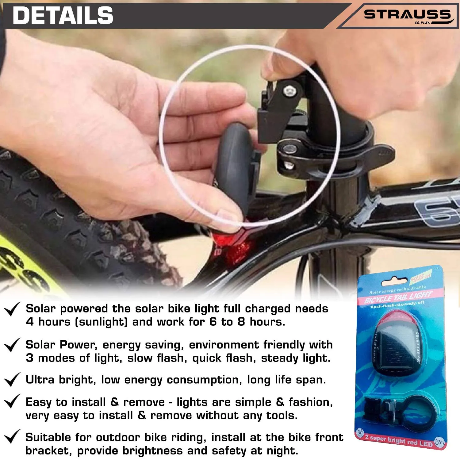 Strauss Bicycle Solar Tail Light and Bicycle Air Pump, (Black)