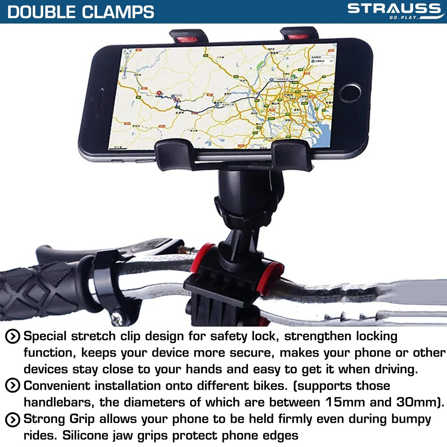 Strauss Cycle Mobile Phone Holder with Mount Bracket, (Black) and Bicycle Air Pump, (Black)