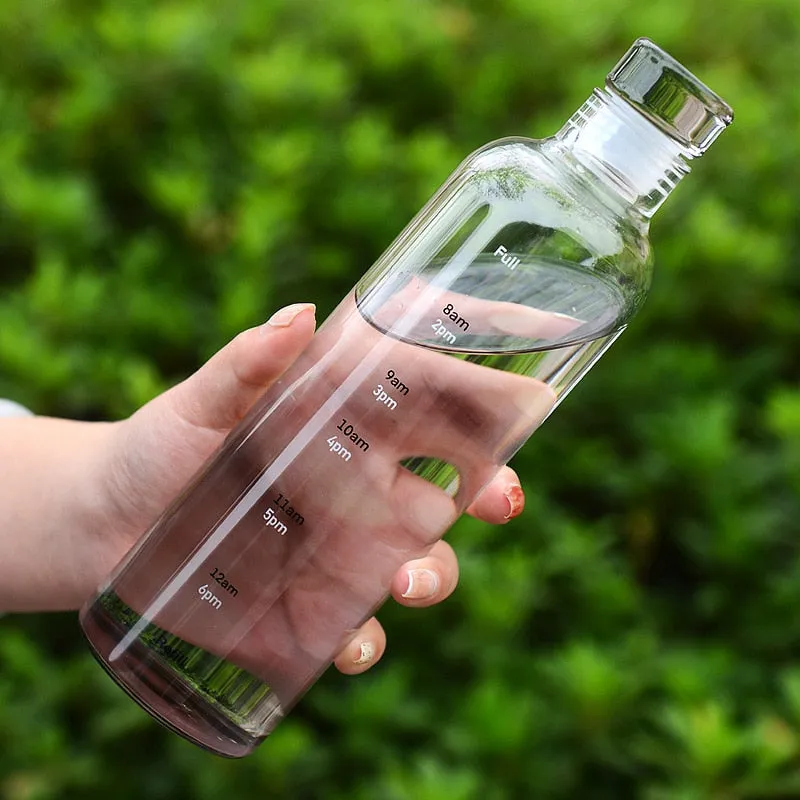 Time Scale Heat-Resistant Glass Water Bottle