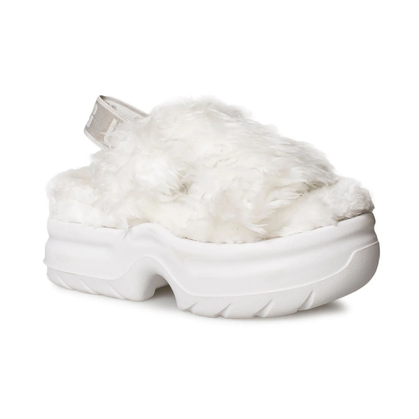 UGG Fluff Sugar Platform White Sandals - Women's