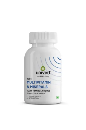 Unived Basics Multivitamin & Minerals Capsule for Men | 100% RDA of all Vitamins with Algae Calcium & Plant-Based Vitamin D3 plus Important Minerals | Complete formulation for Health & Wellbeing