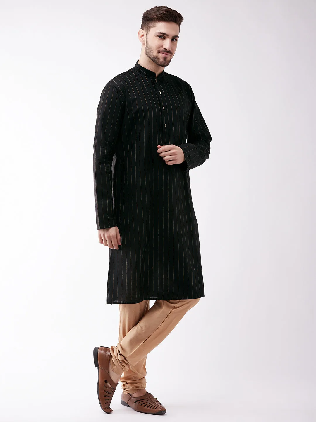 VASTRAMAY Black Rose Gold Kurta Set