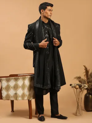 Vastramay Men's Black Mirror Jodhpuri Set