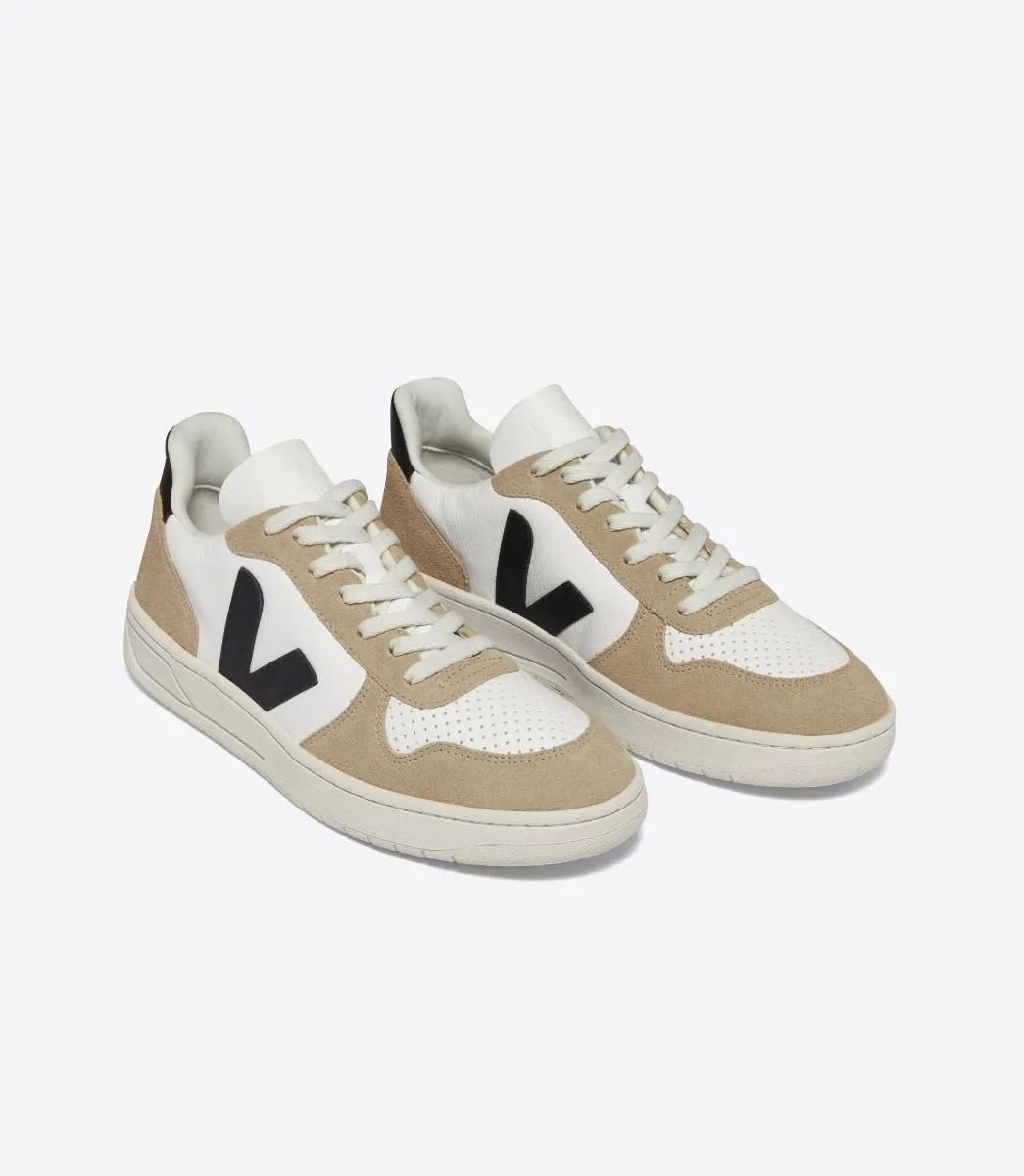 VEJA Men's V-10 Extra White Black Sahara Chromefree Leather Sneaker