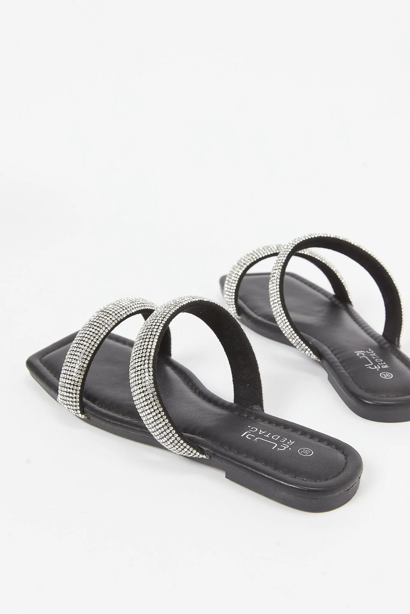 Women Black Diamante Mule