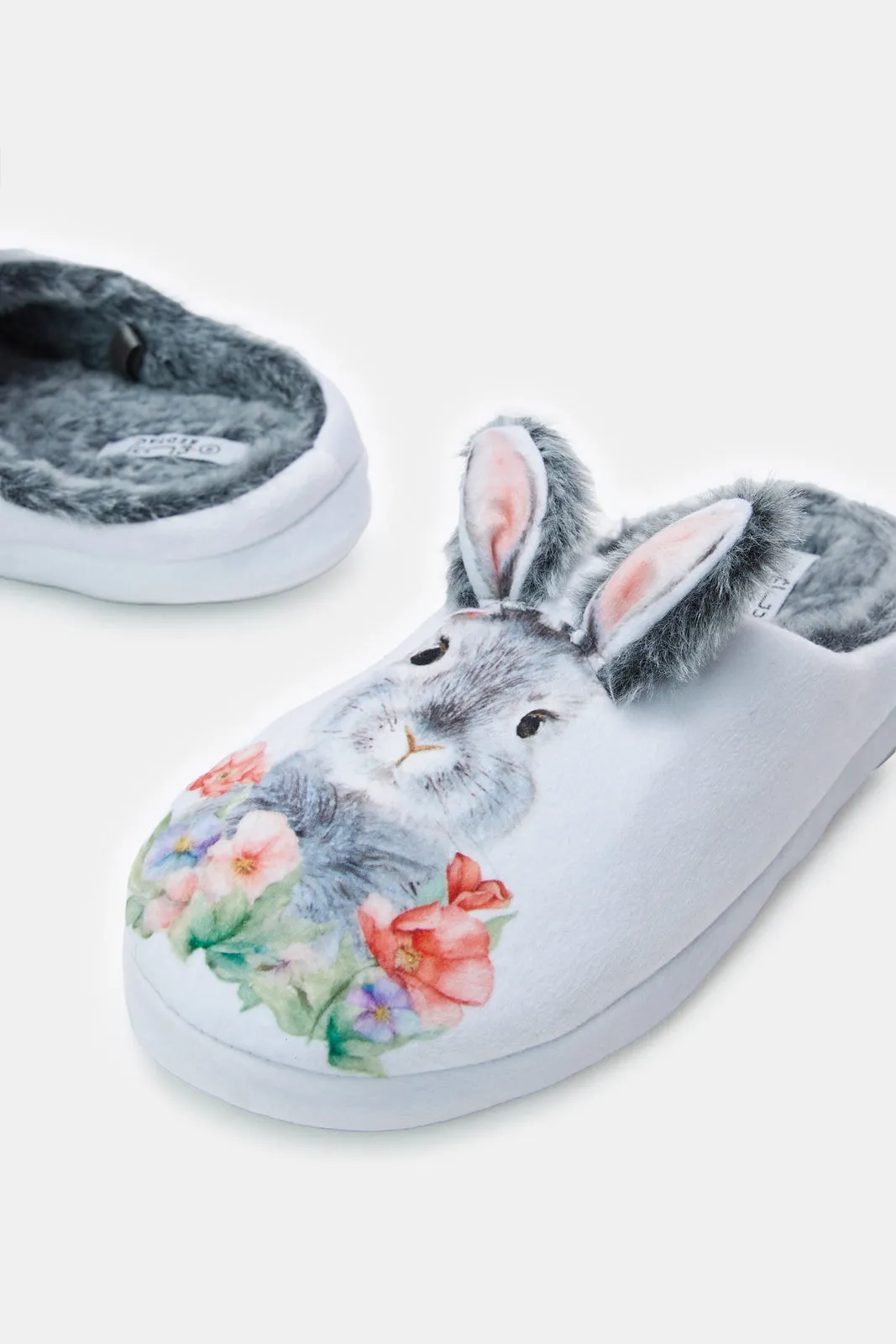 Women Grey Rabbit Closed Upper Toe Slipper