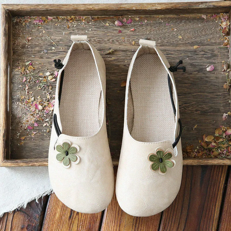 Women Retro Flowers Round Toe Comfort Flats