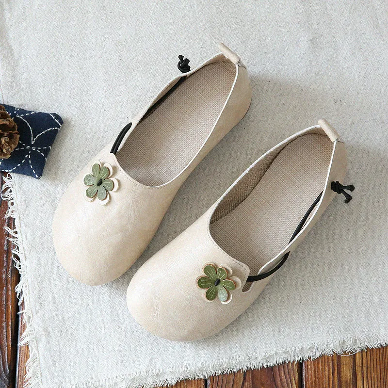 Women Retro Flowers Round Toe Comfort Flats