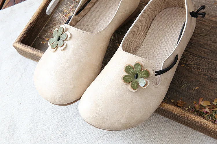 Women Retro Flowers Round Toe Comfort Flats