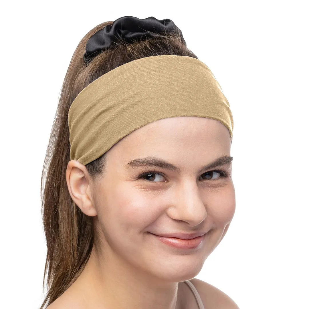 Women's Headbands Cotton Jersey 3" Wide Yoga Fitness Fashion Made in the USA Beige