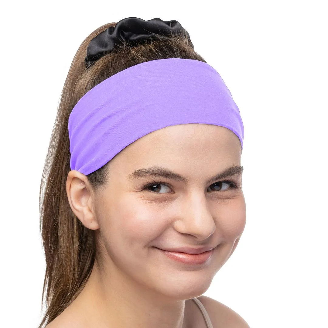 Women's Headbands Cotton Jersey 3" Wide Yoga Fitness Fashion Made in the USA Purple Light