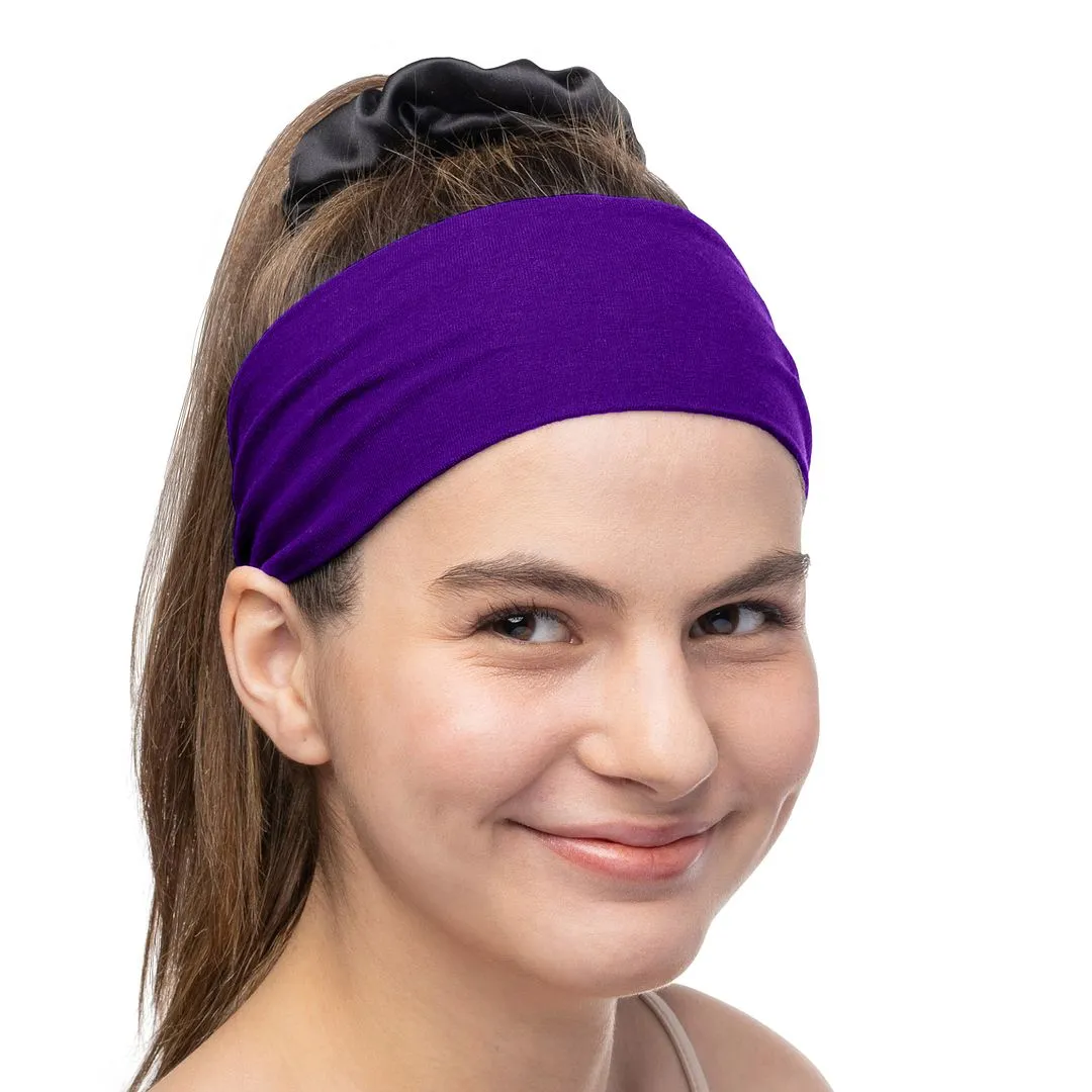 Women's Headbands Cotton Jersey 3" Wide Yoga Fitness Fashion Made in the USA Purple