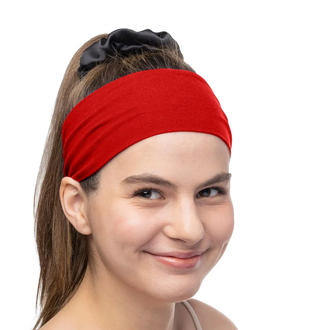 Women's Headbands Cotton Jersey 3" Wide Yoga Fitness Fashion Made in the USA Red