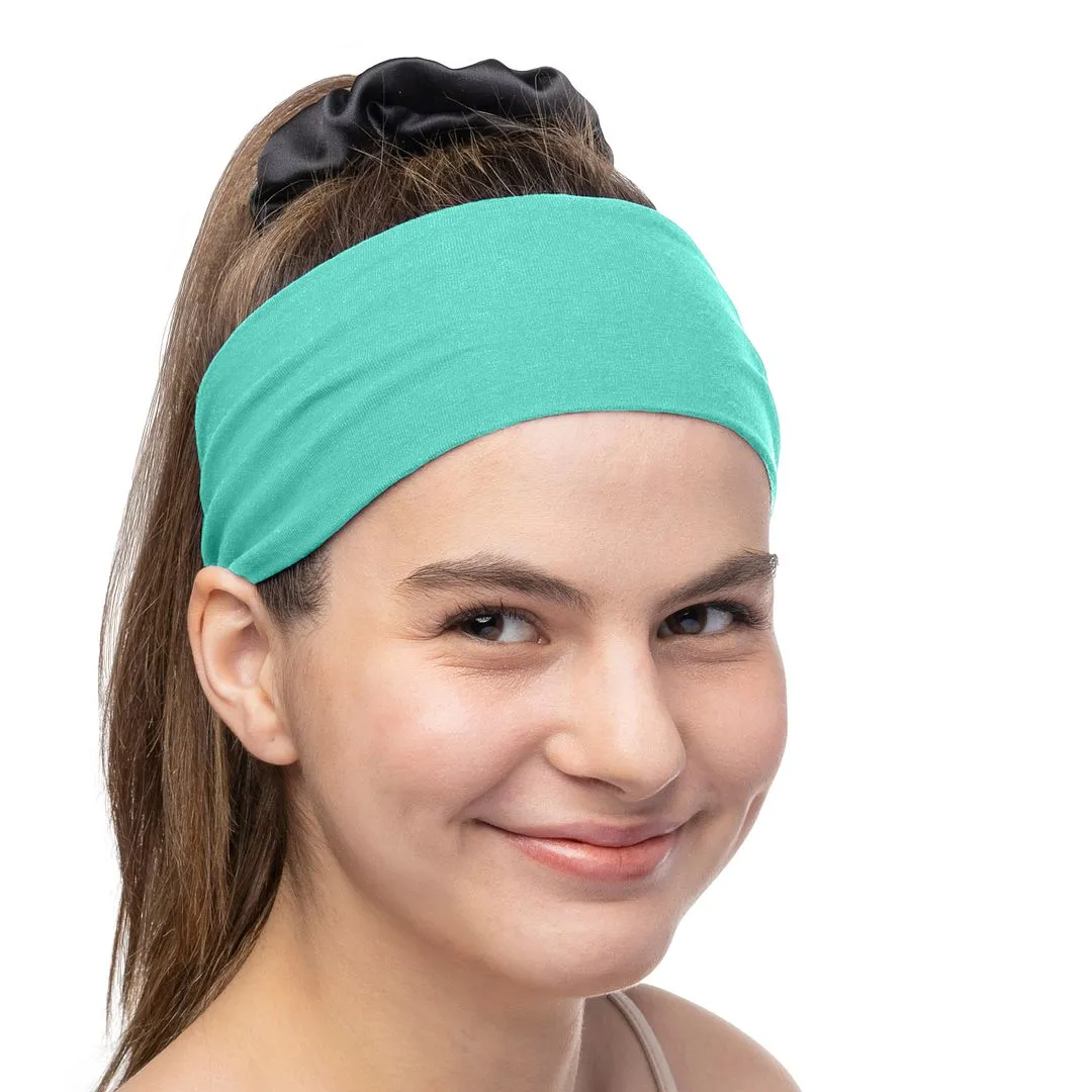 Women's Headbands Cotton Jersey 3" Wide Yoga Fitness Fashion Made in the USA Seafoam