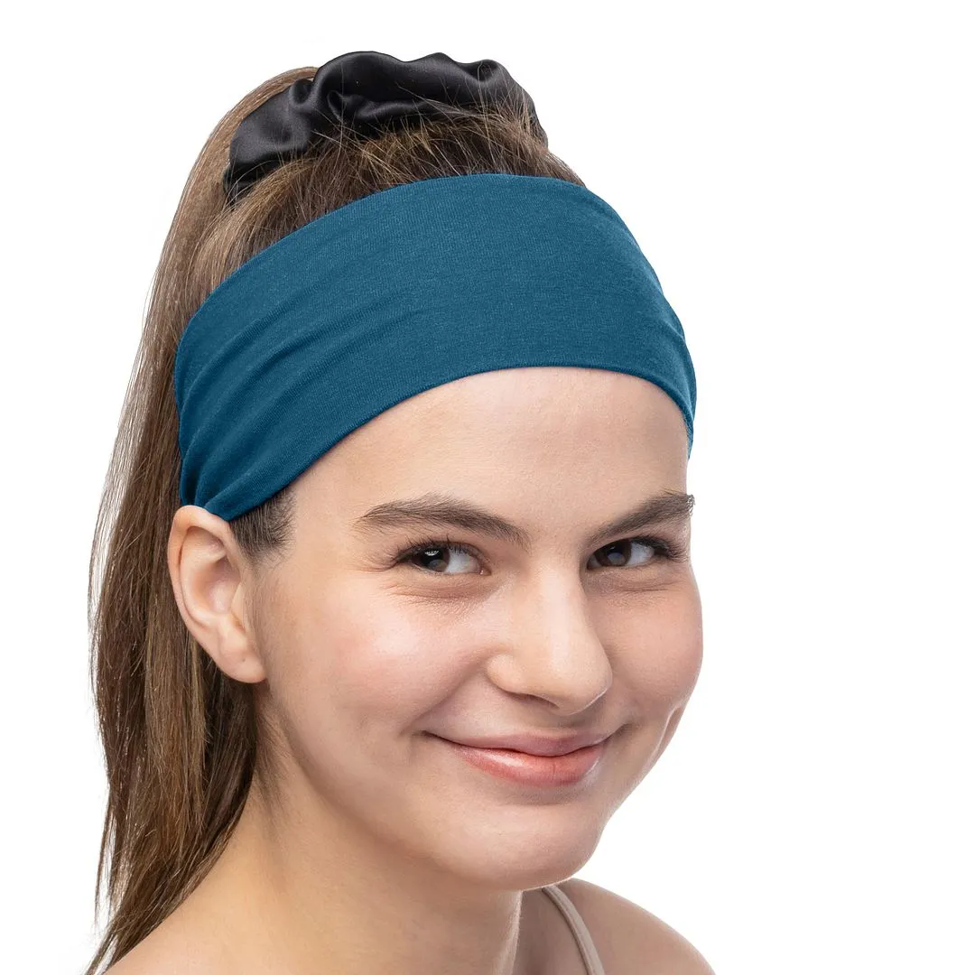 Women's Headbands Cotton Jersey 3" Wide Yoga Fitness Fashion Made in the USA Teal