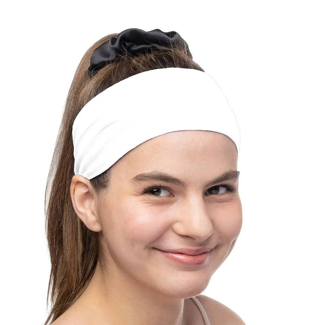 Women's Headbands Cotton Jersey 3" Wide Yoga Fitness Fashion Made in the USA White