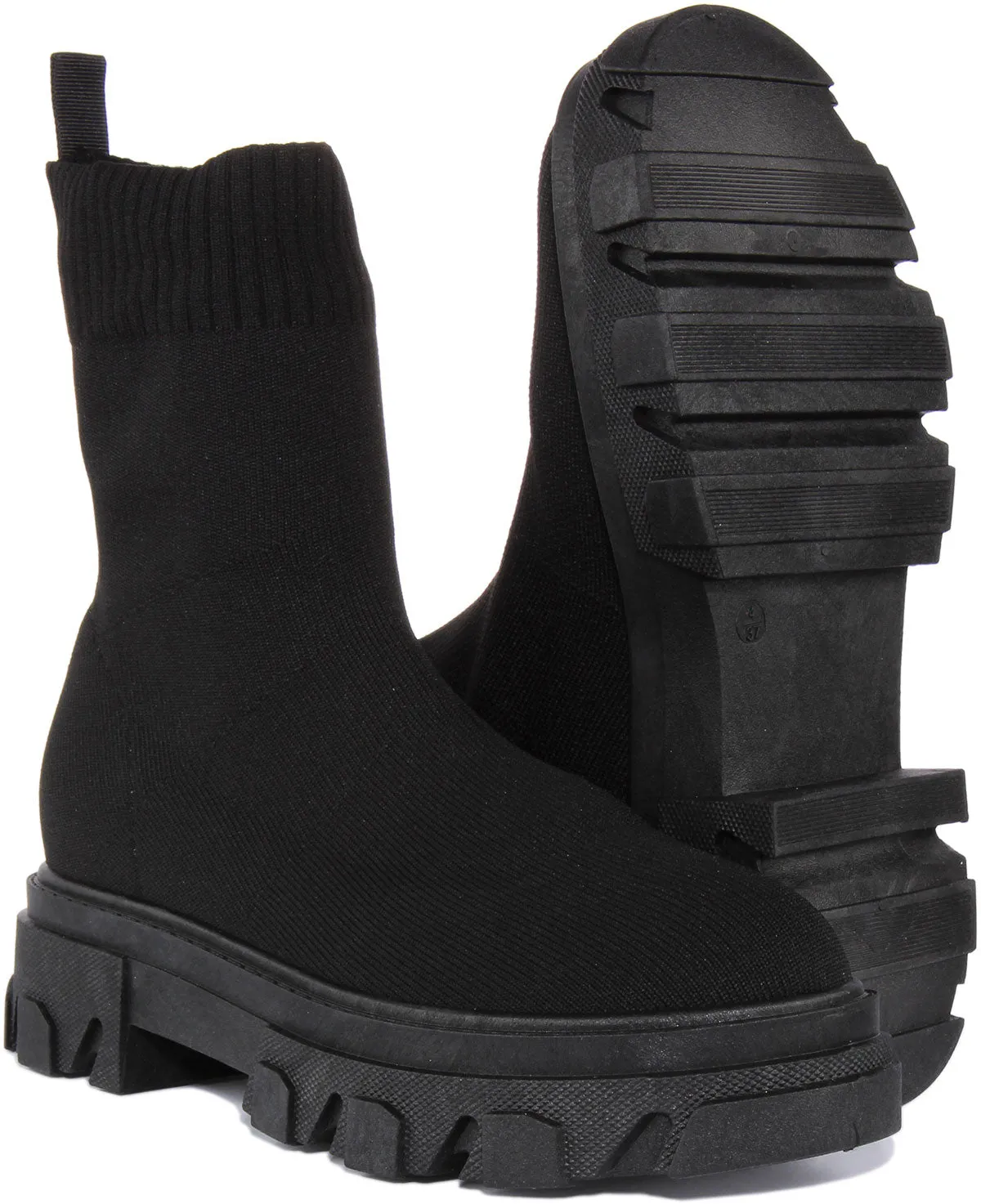 Womens Pull on Sock Boot In Black For Women