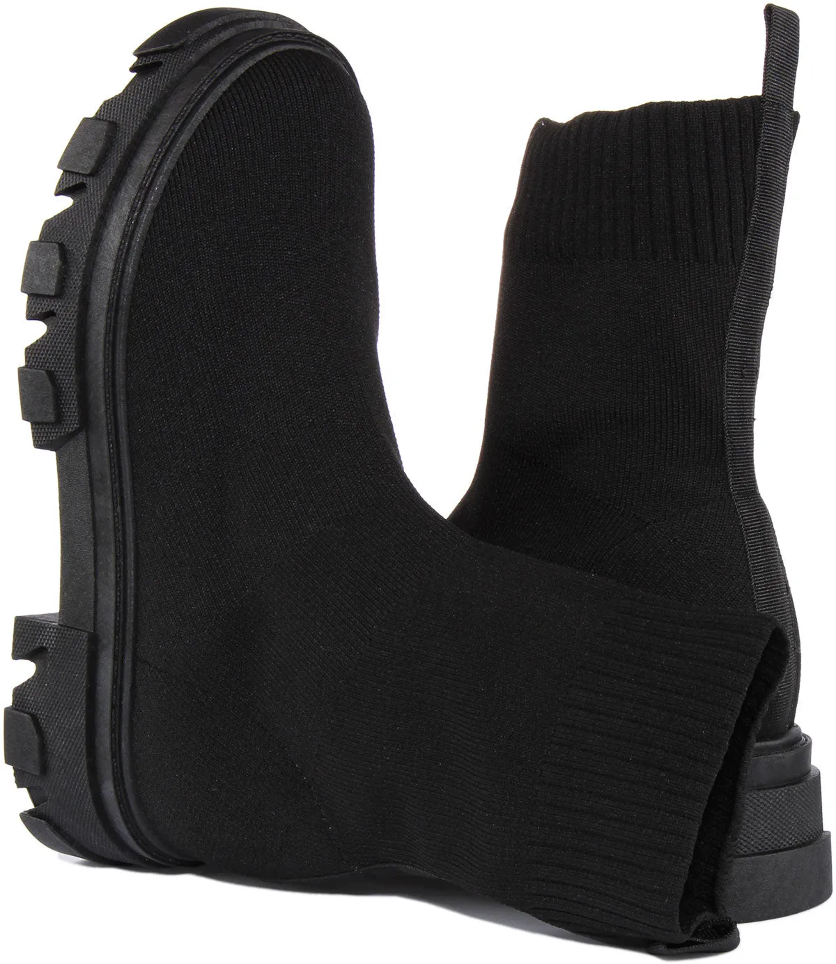 Womens Pull on Sock Boot In Black For Women