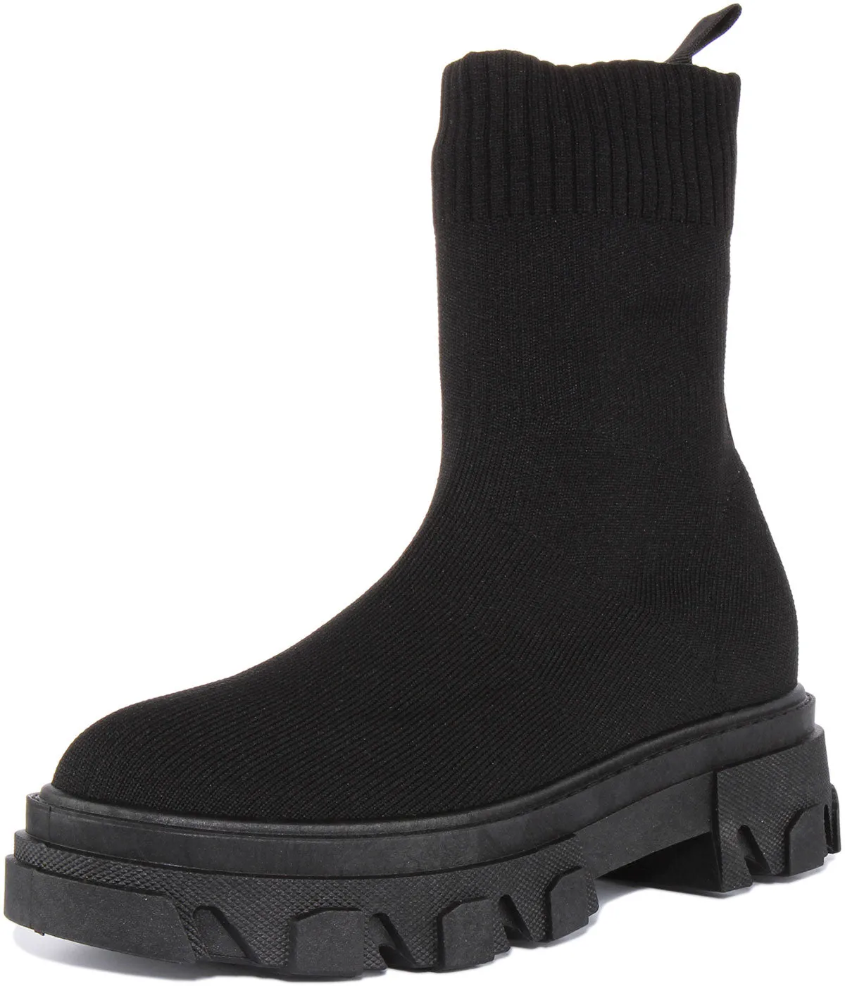 Womens Pull on Sock Boot In Black For Women