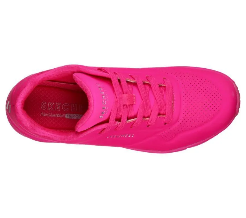 Womens Skechers Uno - Neon Nights Hot Pink Lace Up Sneaker Shoes