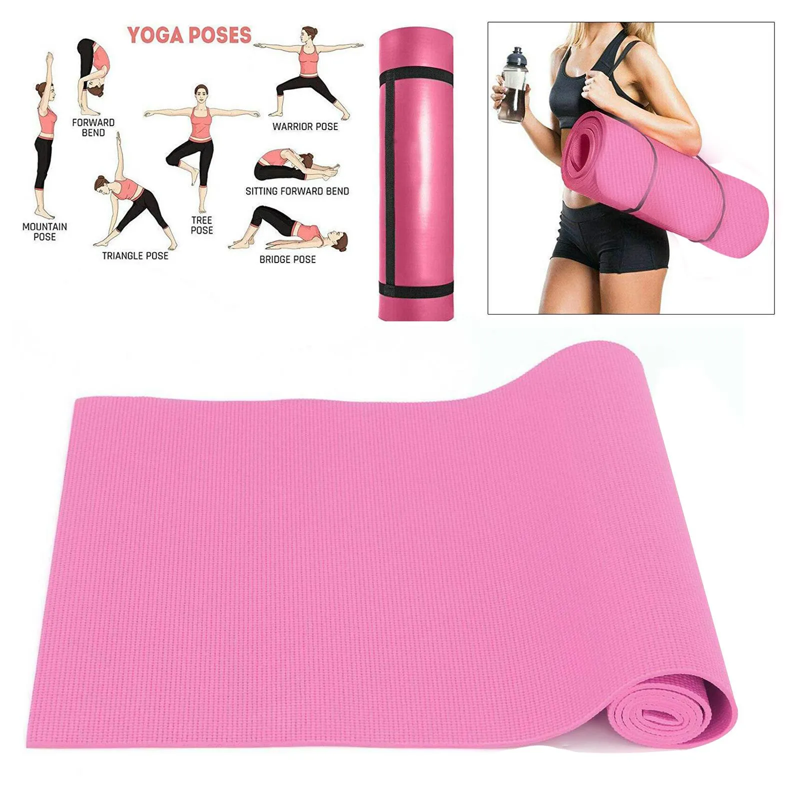 Yoga Mat with Carrier Strap - 1/2 Pack