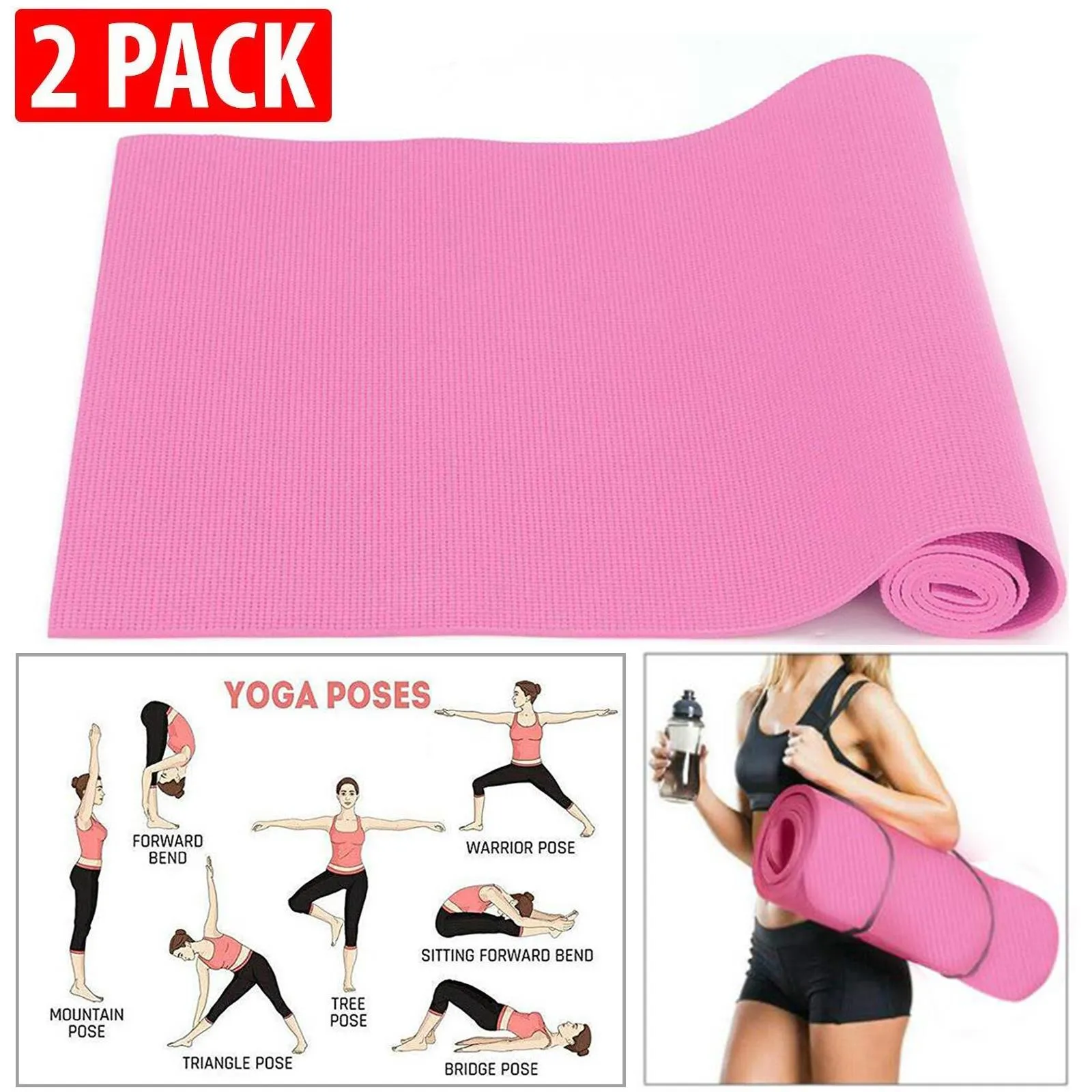 Yoga Mat with Carrier Strap - 1/2 Pack